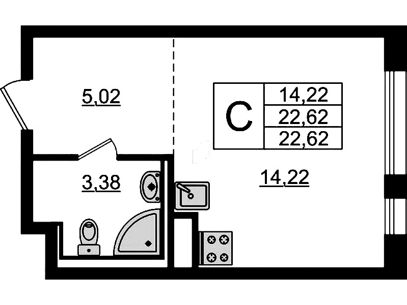 Квартира студия 22.62 м², 2/12 эт., ЖК «Новые Лаврики»